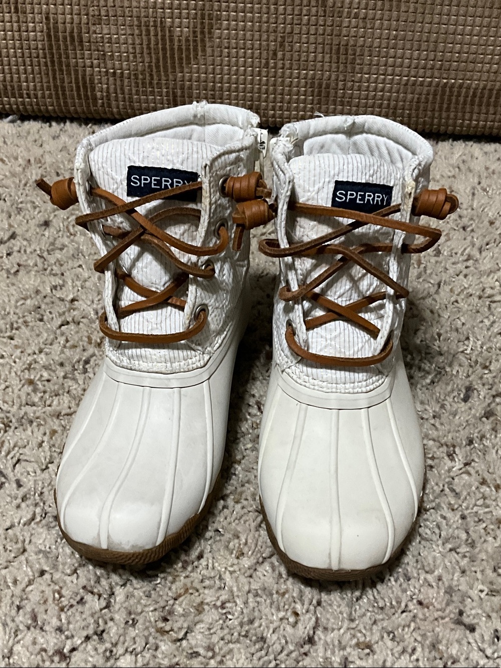 Sperry Kids White & Brown Lace-Up Duck Boots